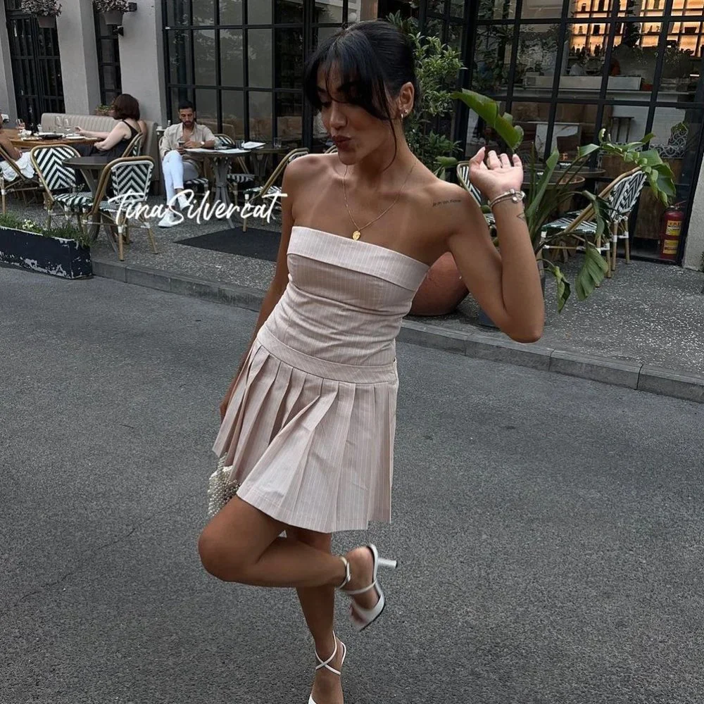 Zara Strapless Mini Pleated Dress Pale Pink NWT_5